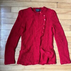 VTG Giorgio Armani Red Textured Asymmetric Button Front Knit Jacket Made Italy 8